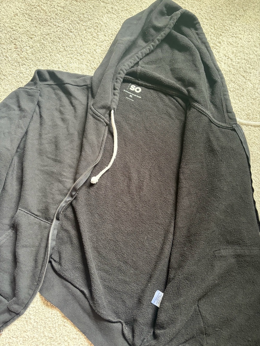 SO Black Women's Full-Zip Hooded Sweatshirt with White Drawcords - Picture 6 of 8